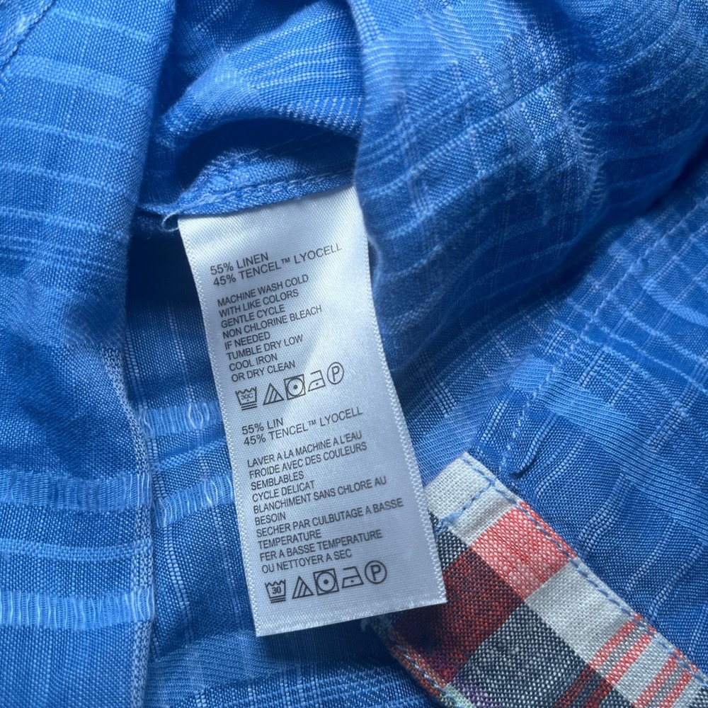 Tommy Bahama Shirt Mens 2XLB Blue Excellent Linen Tencel Plaid Long Sleeve - Picture 3 of 7